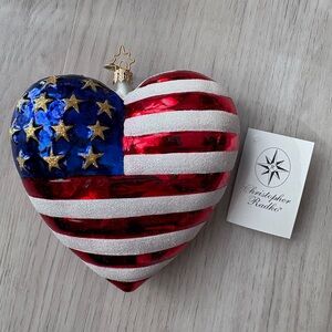 Christopher Radko American Flag Brave Heart Ornament
